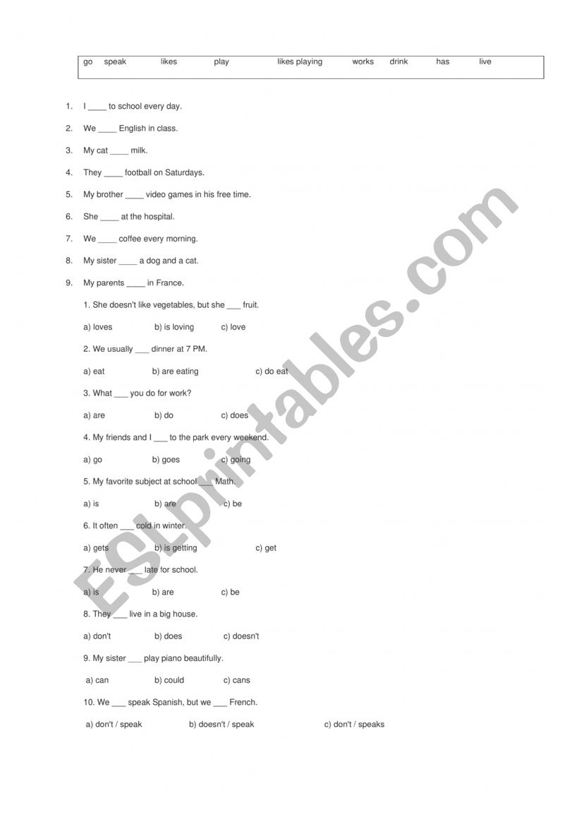 Present Simple Tense exercises