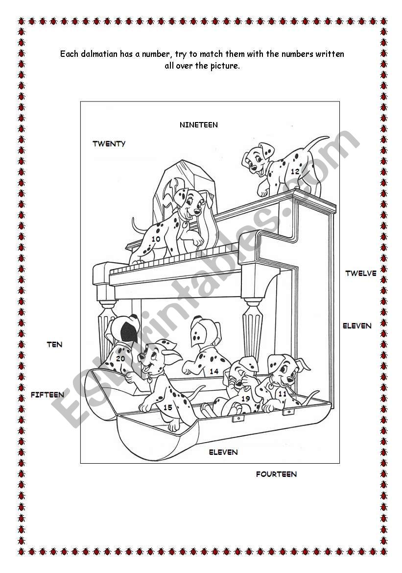 101 Dalmatians and Numbers worksheet