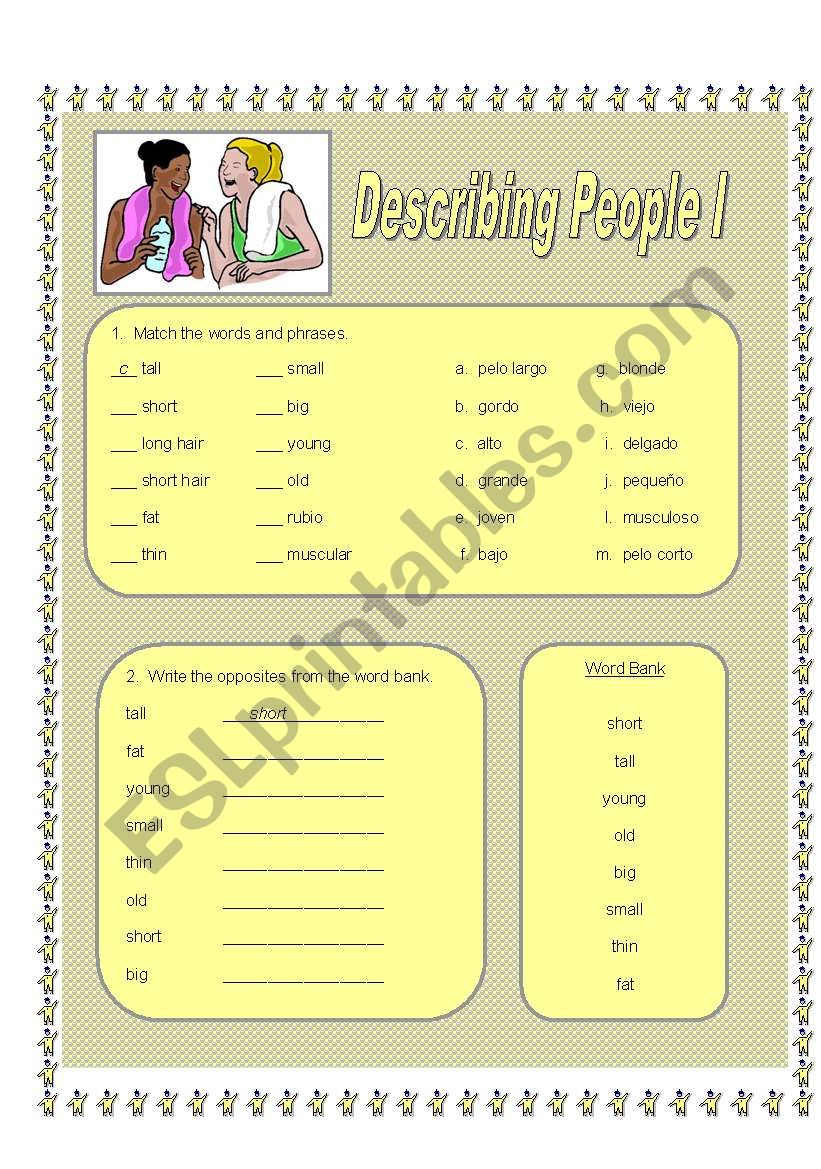 Describing People I (color) worksheet