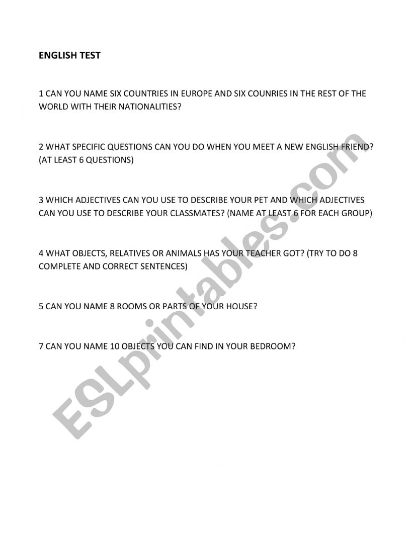 ENGLISH TEST worksheet