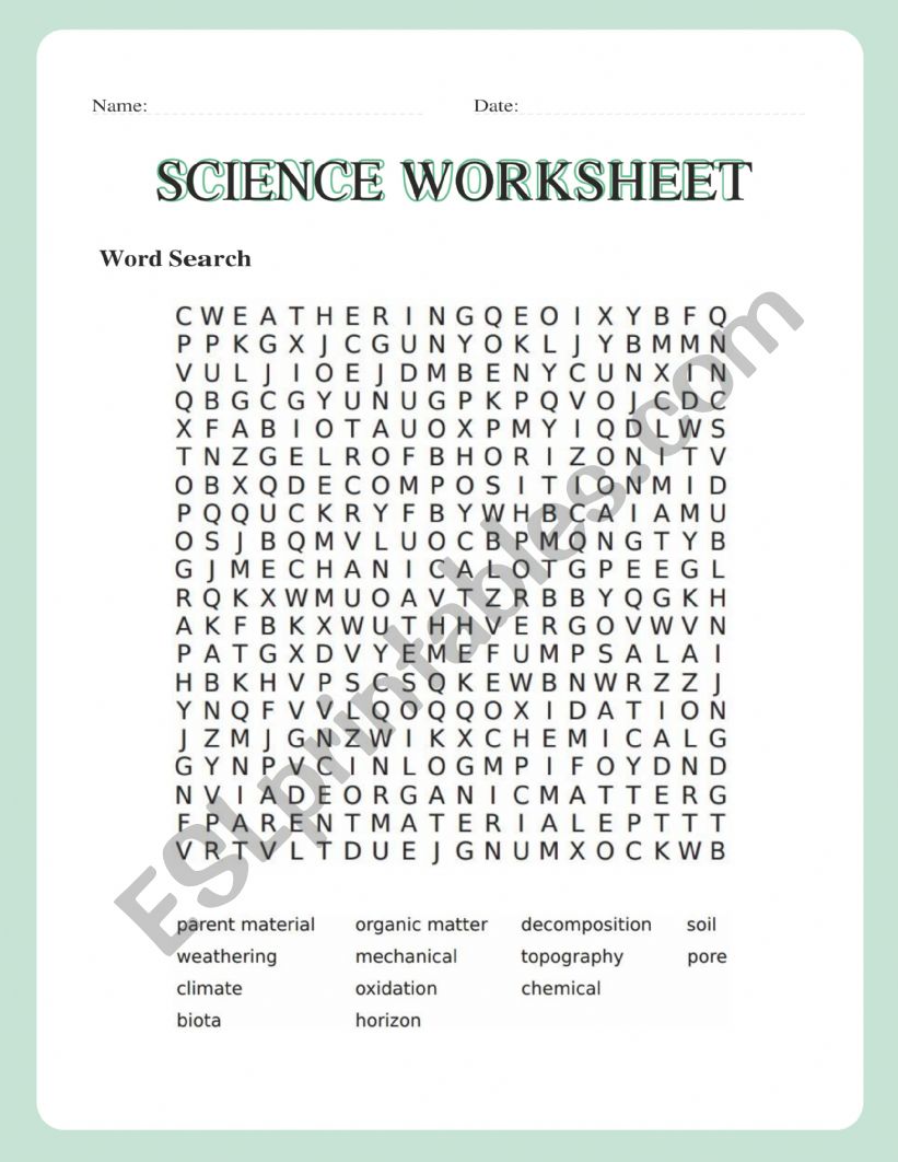 Science Worksheet - Weathering & Soil
