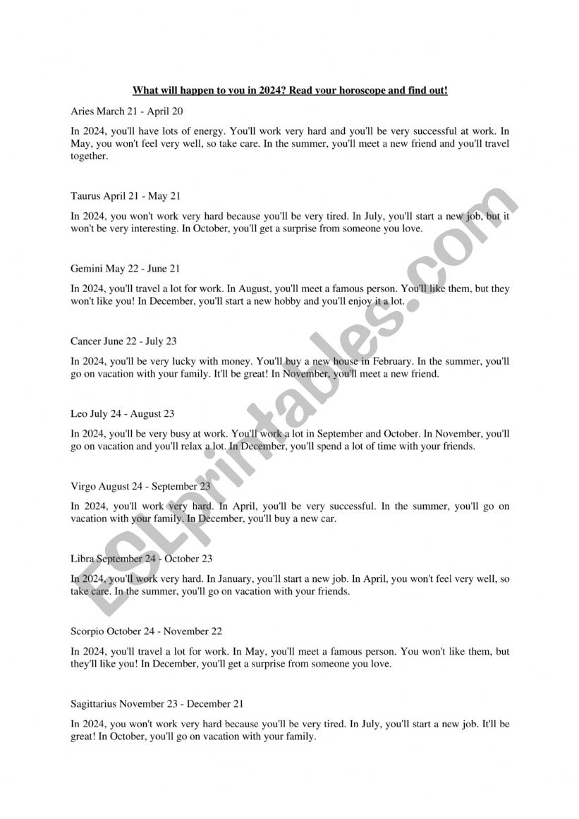 horoscope 2024 worksheet