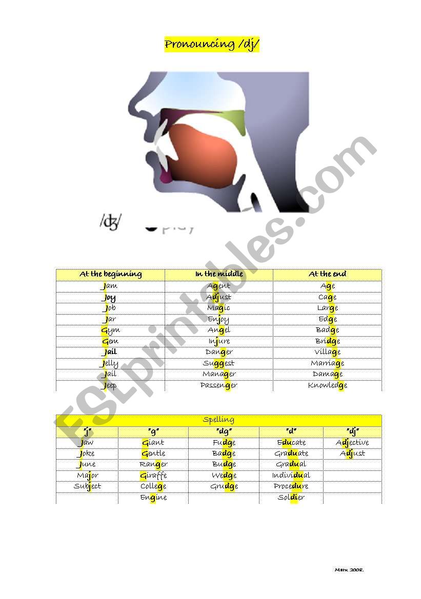 Pronouncing  /dj/ worksheet