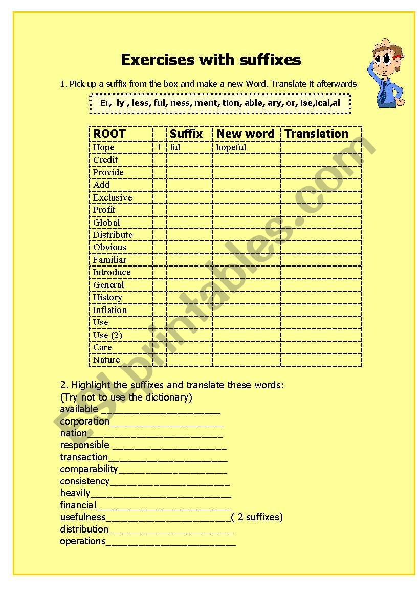 Exercises with suffixes worksheet