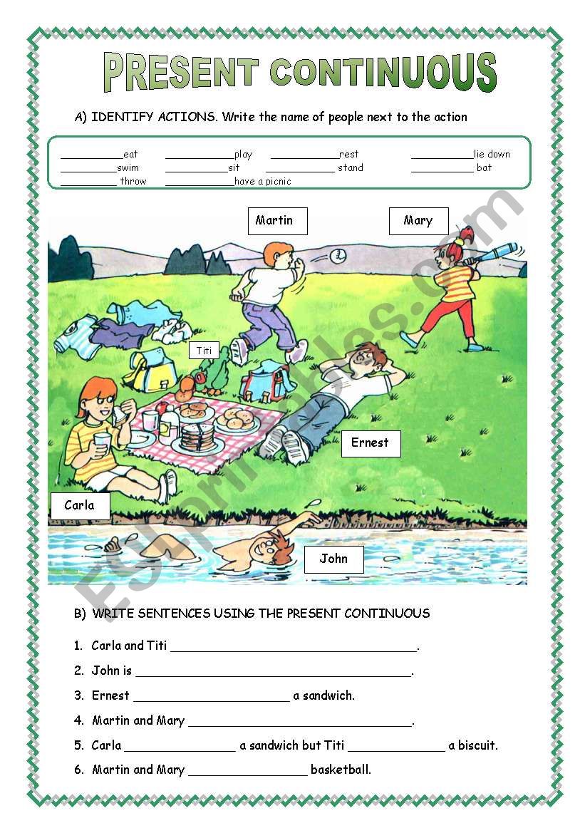 A picnic: Present Continuous worksheet