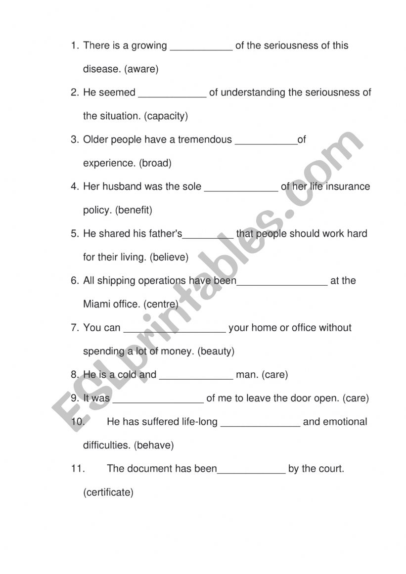Word formation worksheet