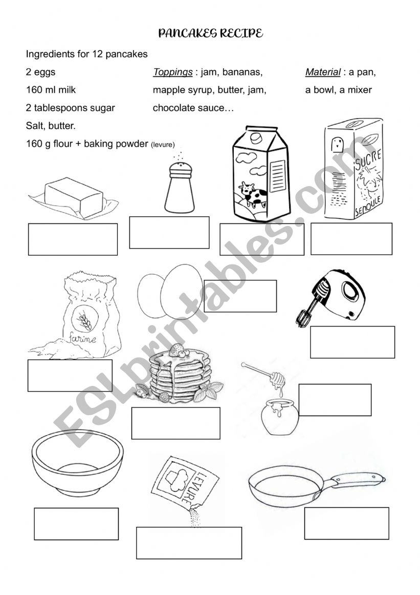 PANCAKE RECIPE worksheet