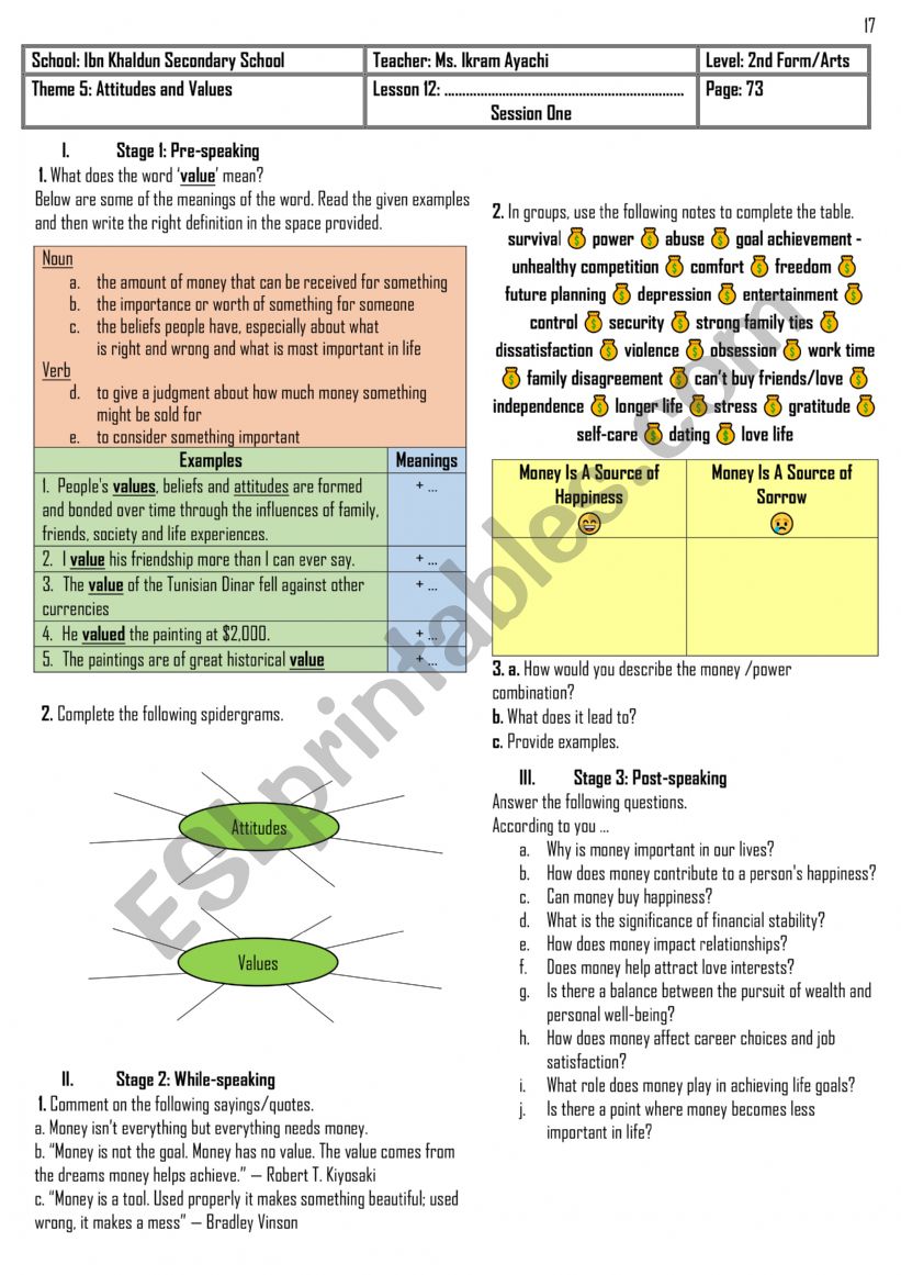 2nd Form - Lesson n 12 - Money and Evil - Two 1-hour Sessions