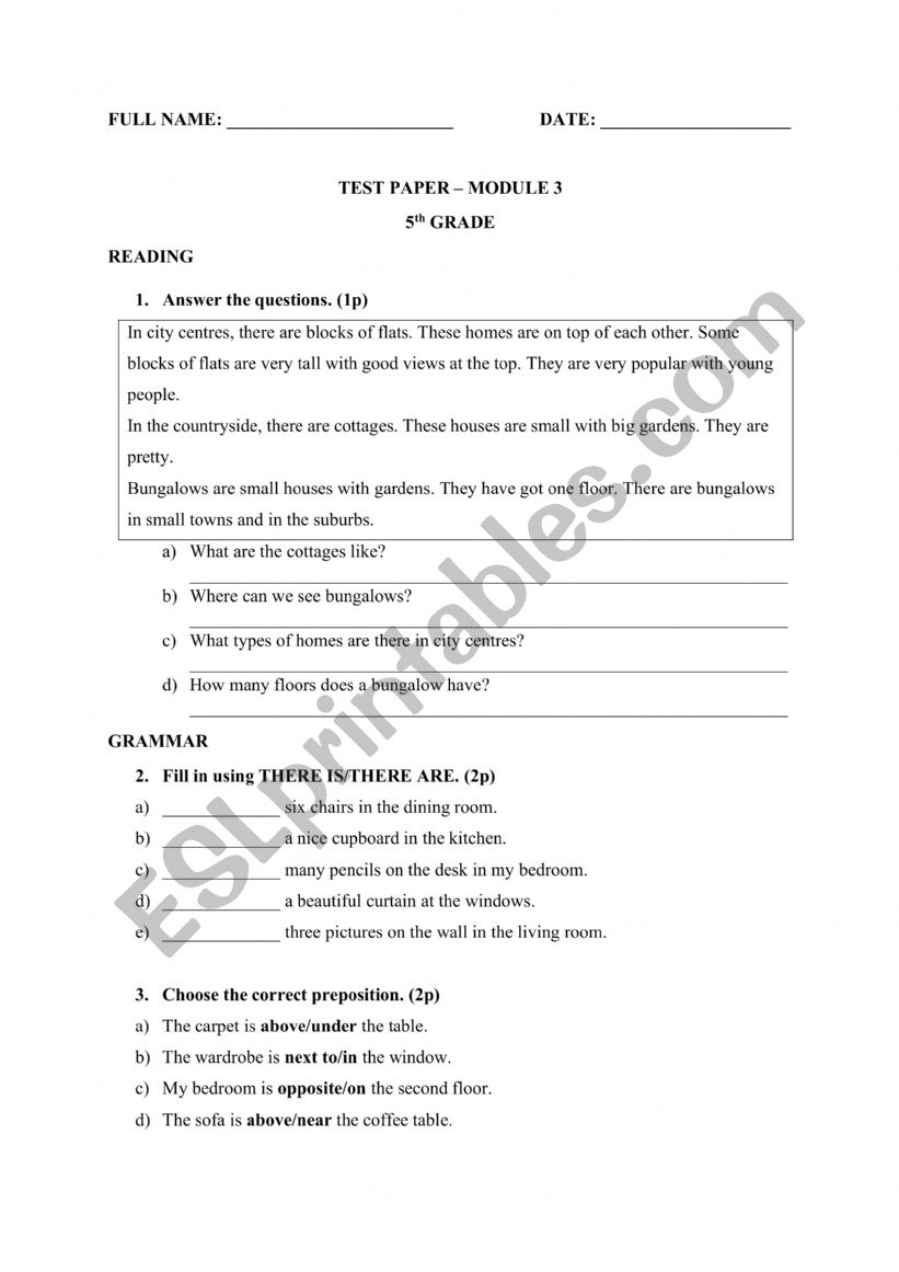 TEST - Home, sweet home! worksheet