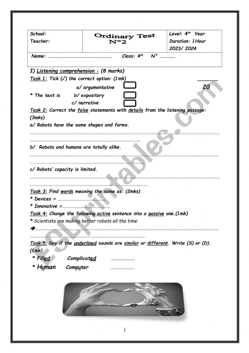 Mid-term 2 test worksheet