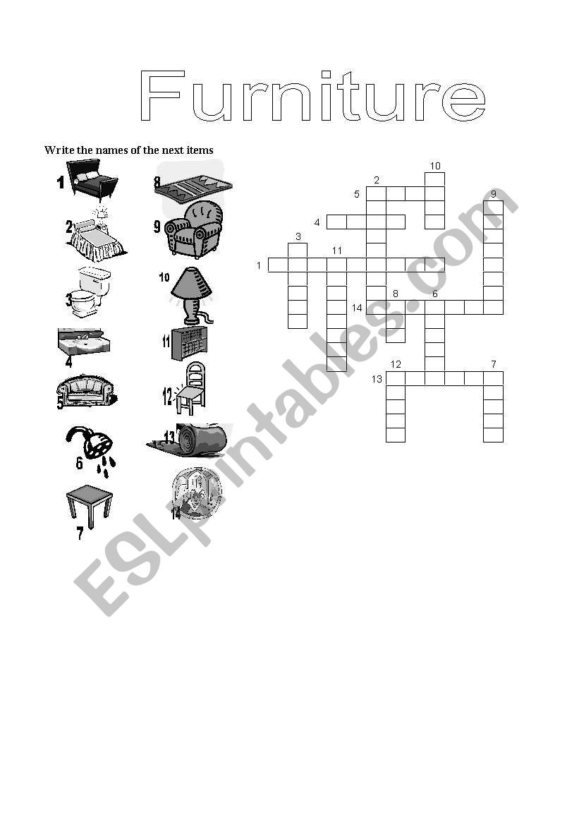 Furniture worksheet