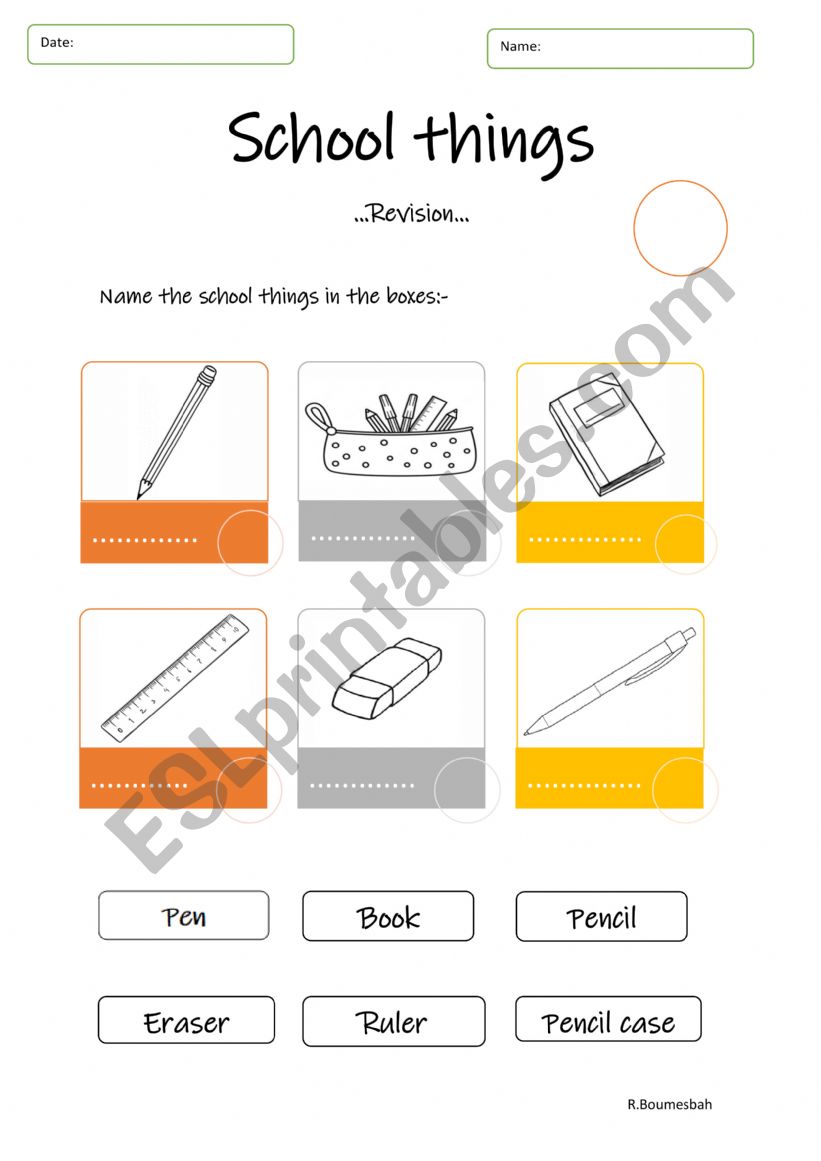 school things worksheet