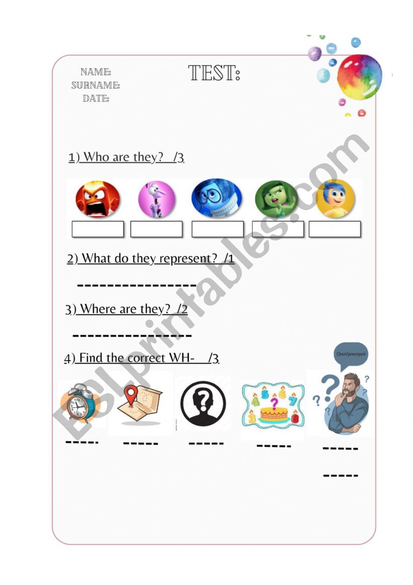 English test inside out worksheet