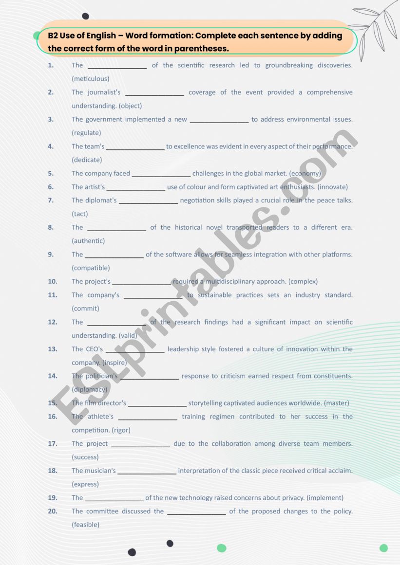 word formation matura B2 worksheet