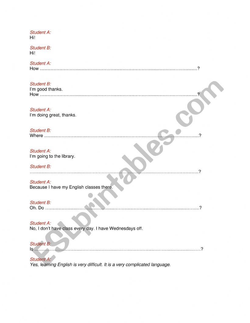 Asking Questions worksheet