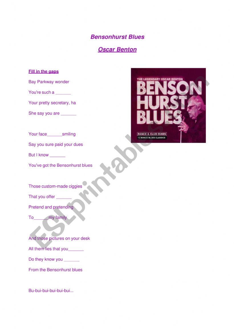 Bensonhurst Blues worksheet