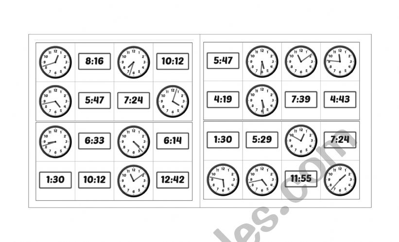 the time bingo worksheet