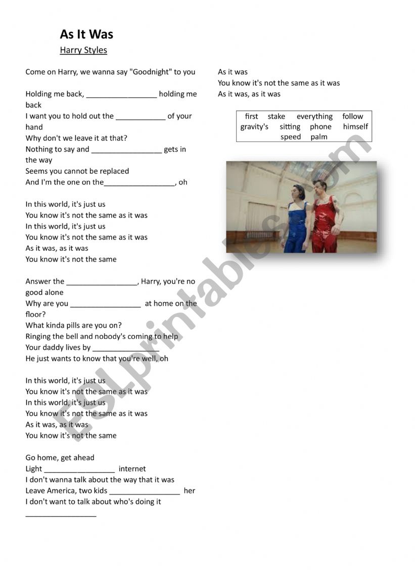 As it was - Harry Styles song activity