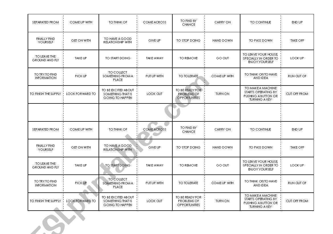 Phrasal Verbs Dominoes worksheet