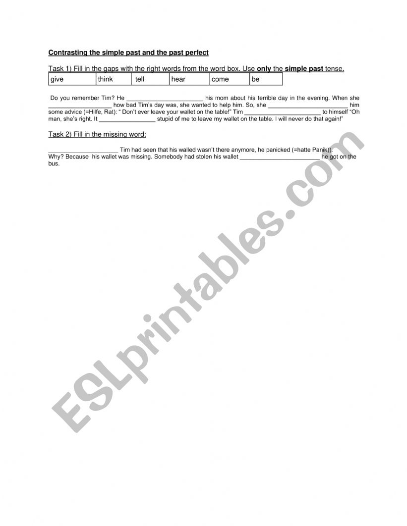 simple past revision past perfect introduction