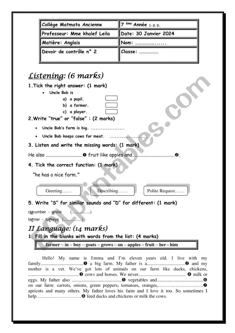 Mid term2 test worksheet