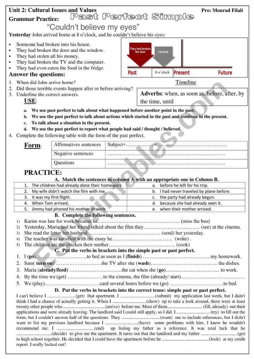 The Past Perfect Tense worksheet