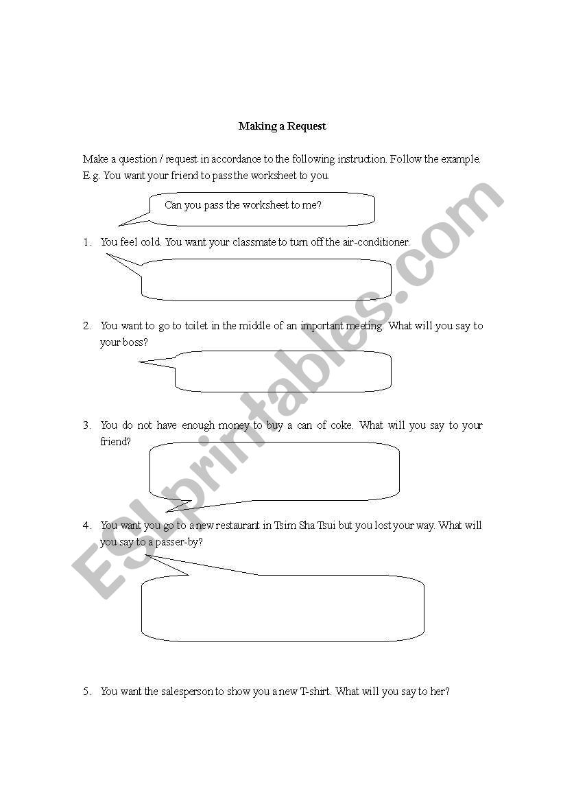 Making a Request worksheet