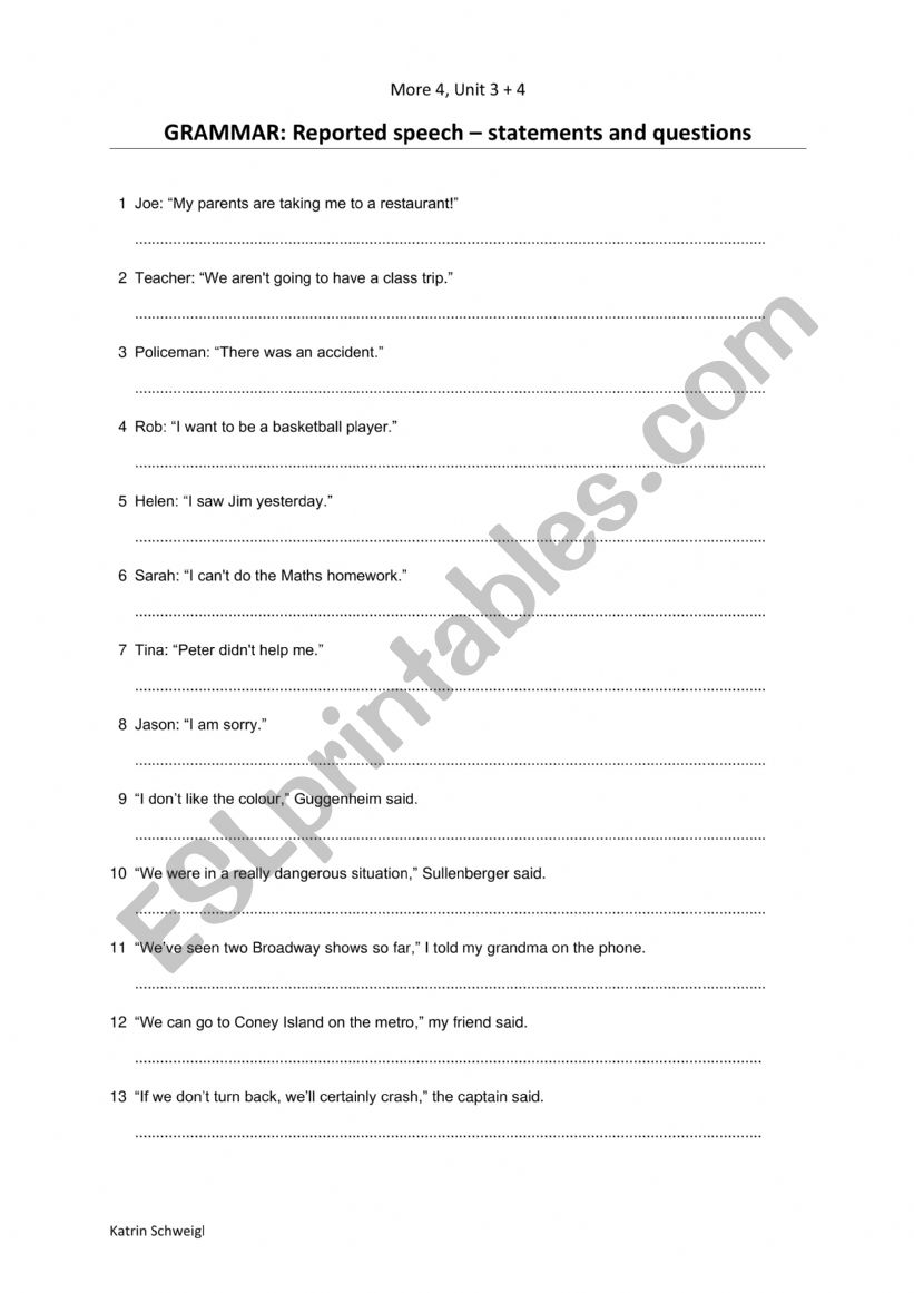 Reported Speech worksheet