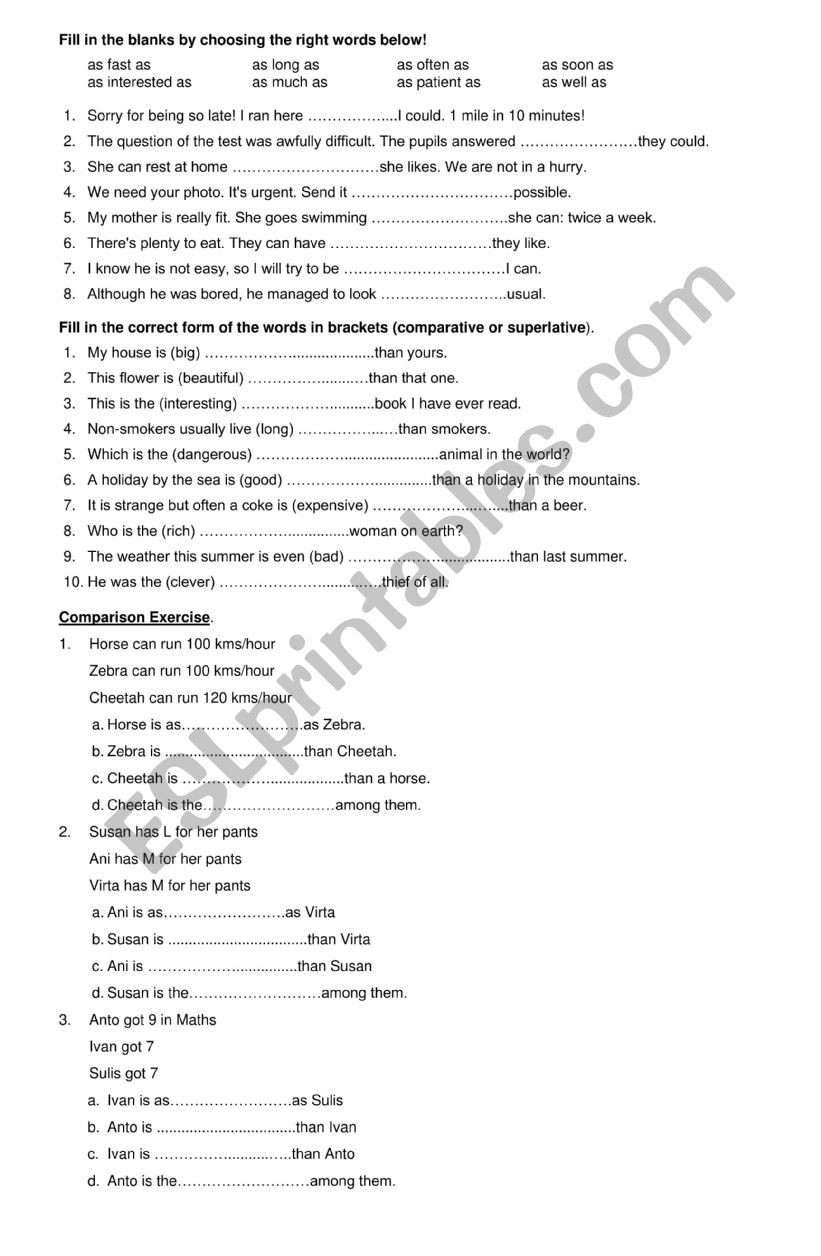 Comparison evaluation worksheet