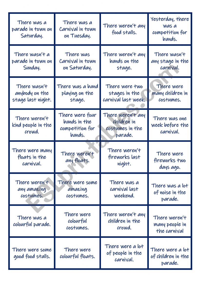 BINGO about CARNIVAL. worksheet