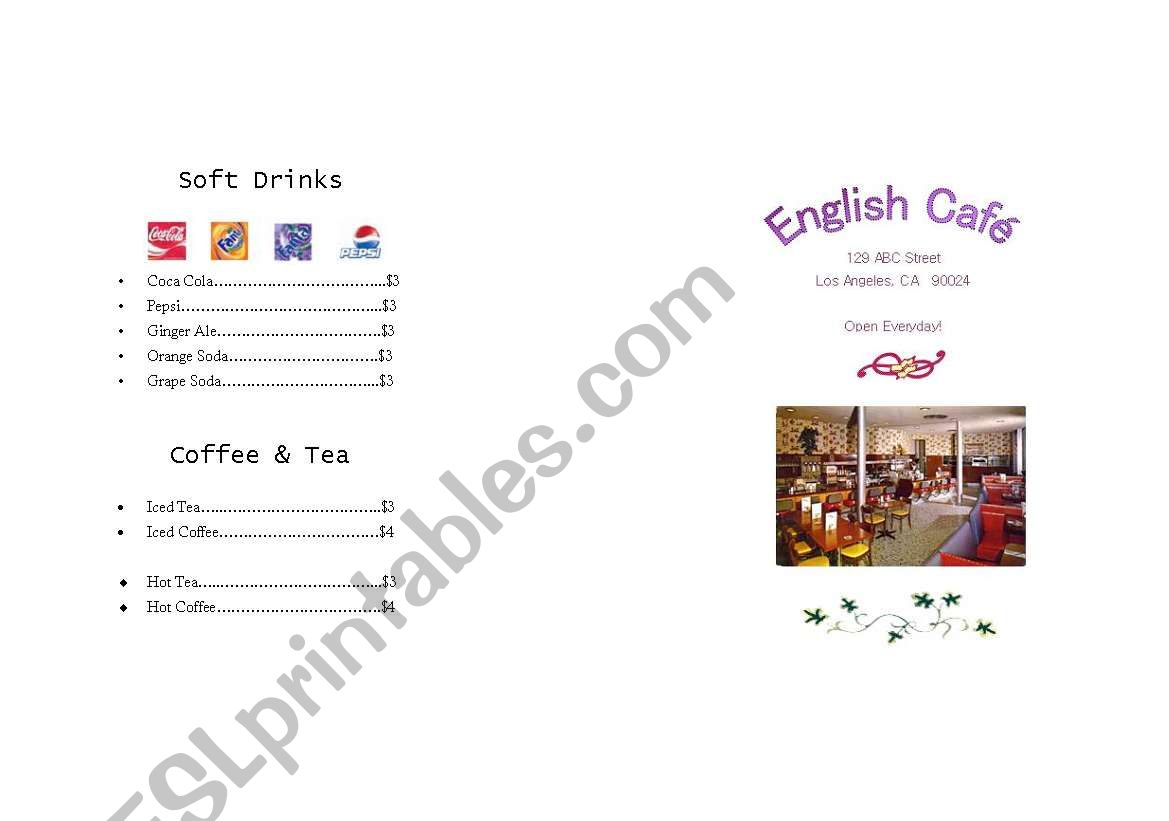 Cafe/Restaurant Menu - A4 Size