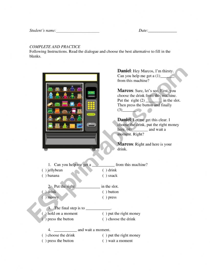 A Vending Machine worksheet
