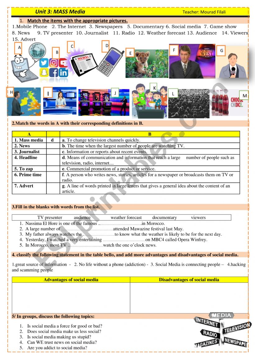 1 BAC MASS MEDIA VOCABULARY worksheet