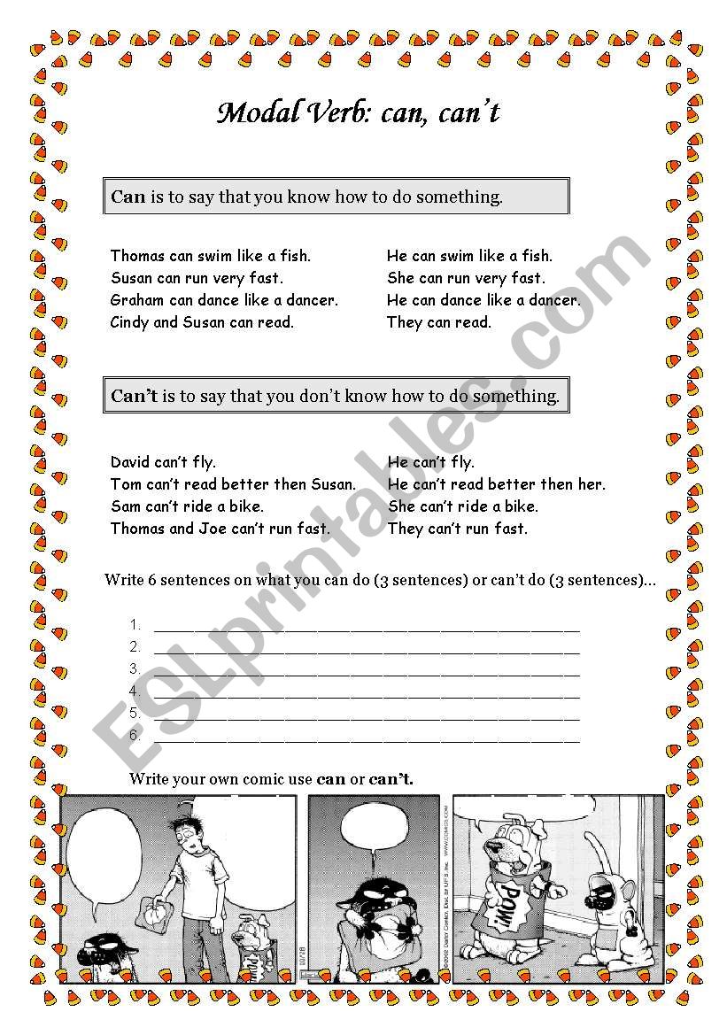 Modal Verb: can & cant worksheet