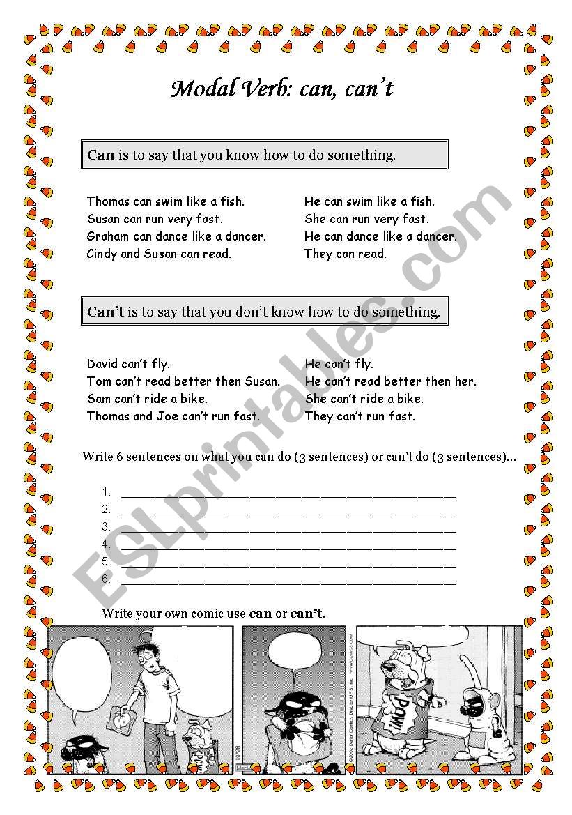 Modal Verb: can & cant worksheet