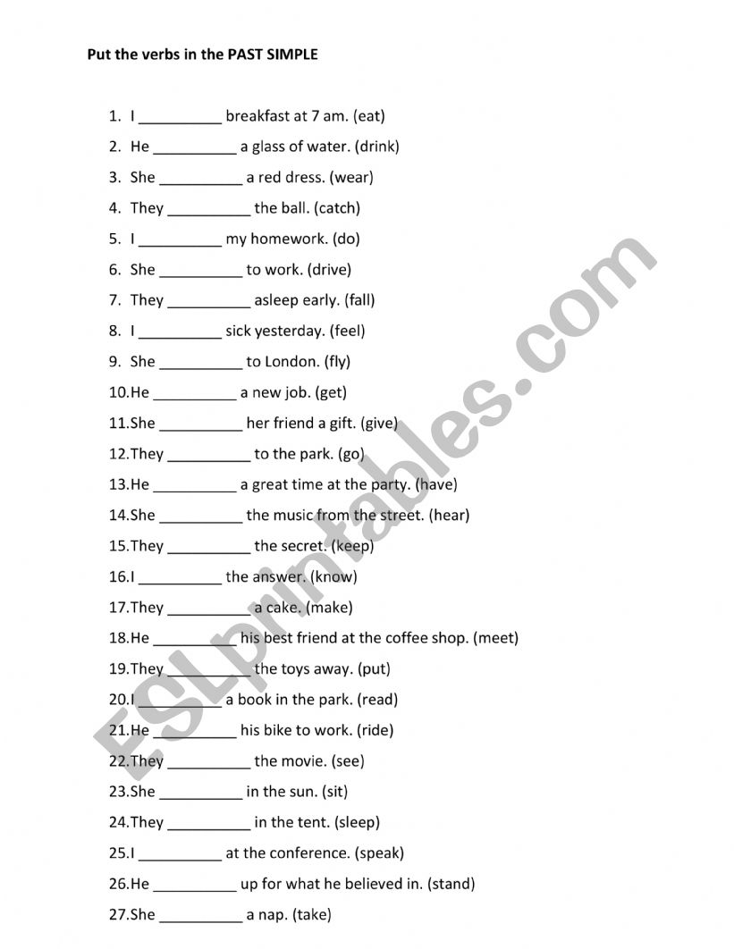 Past Simple beginner exercise worksheet