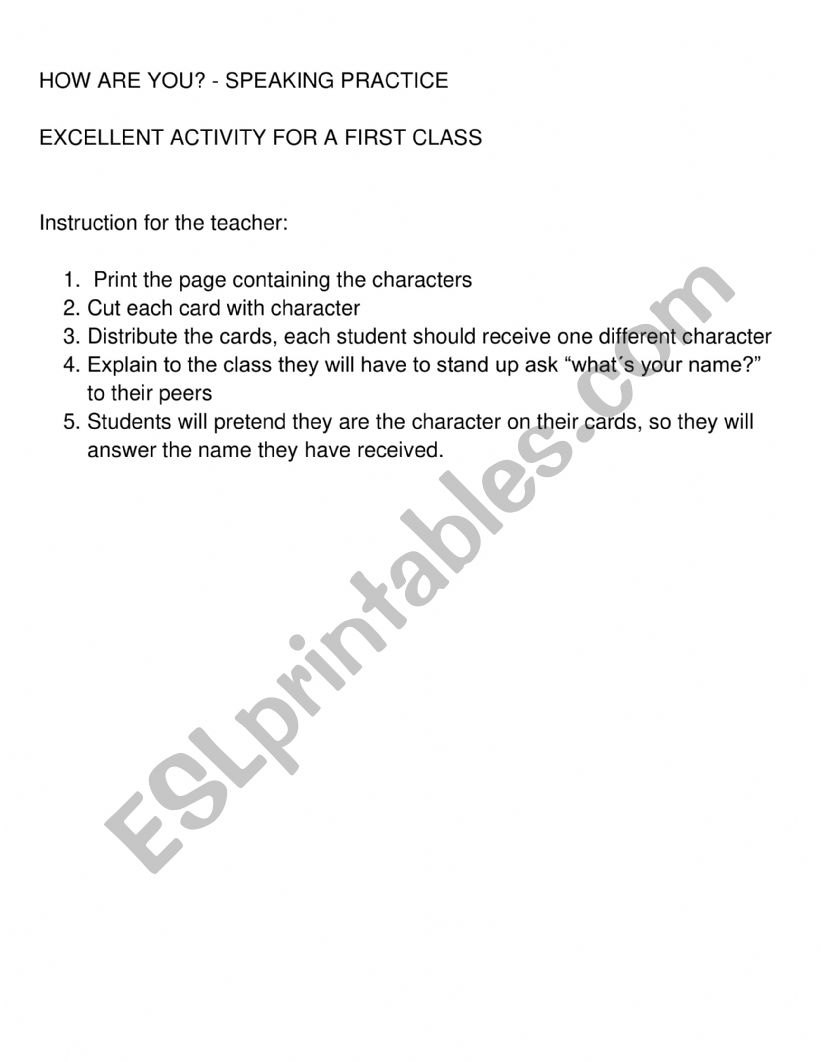 WhatÂ´s your name? Speaking worksheet
