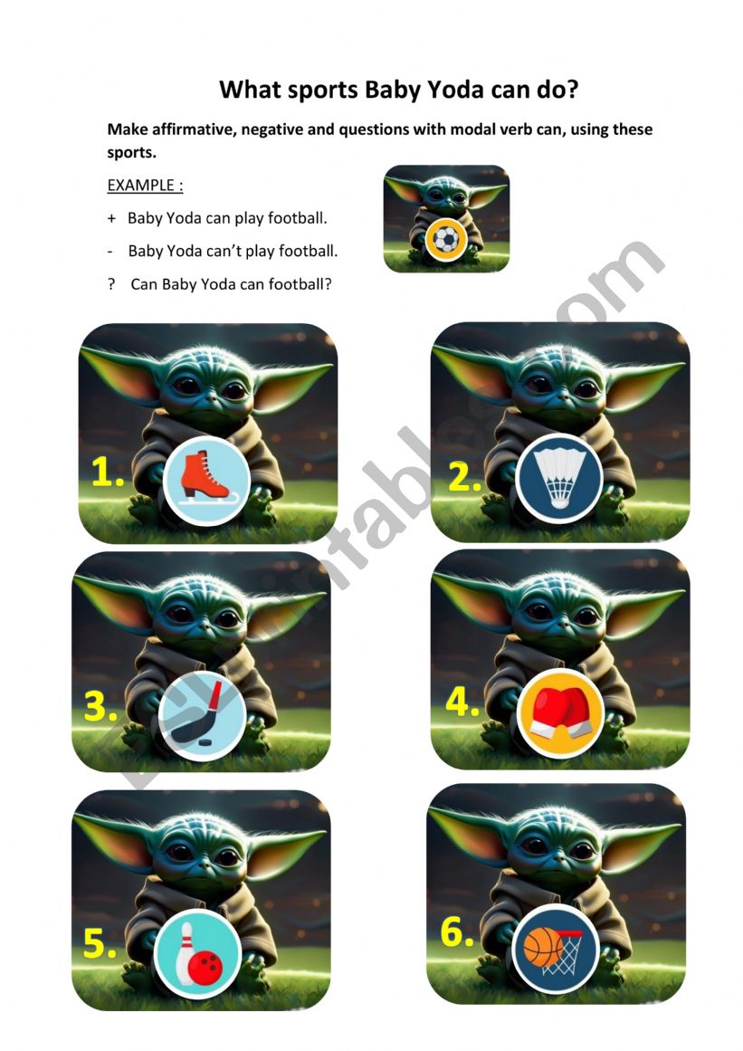 Sports Baby Yoda can/can�t worksheet