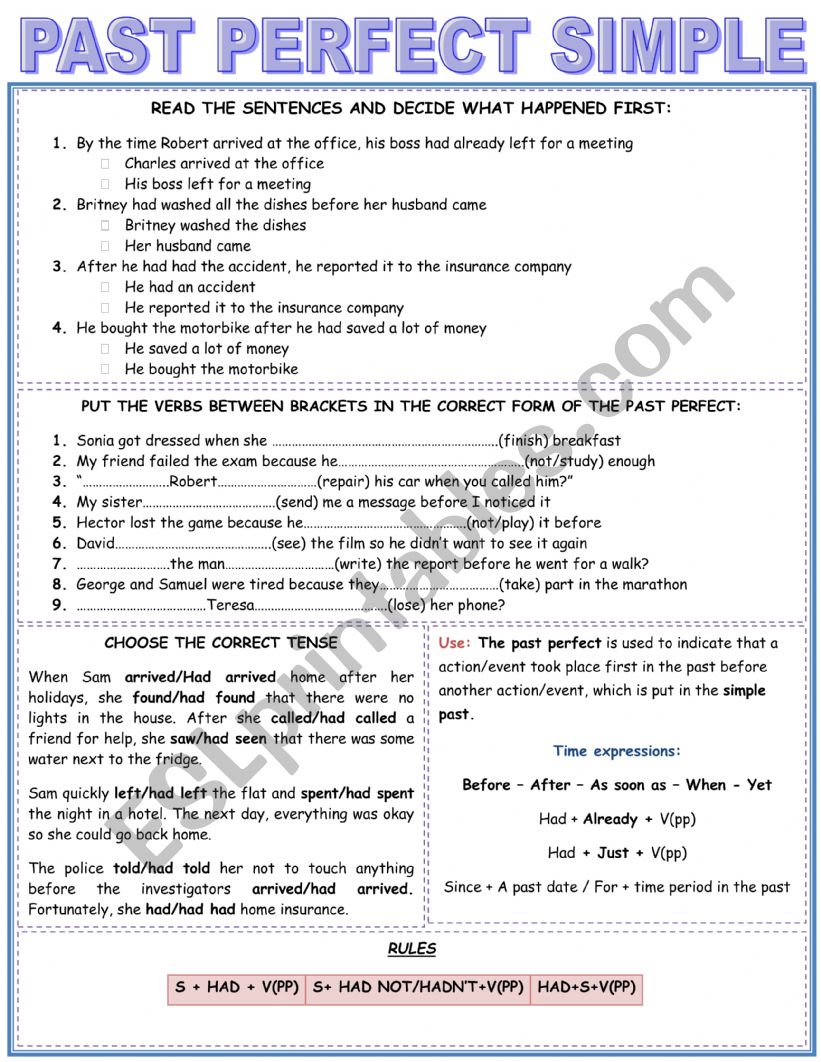 The Past Perfect Simple worksheet