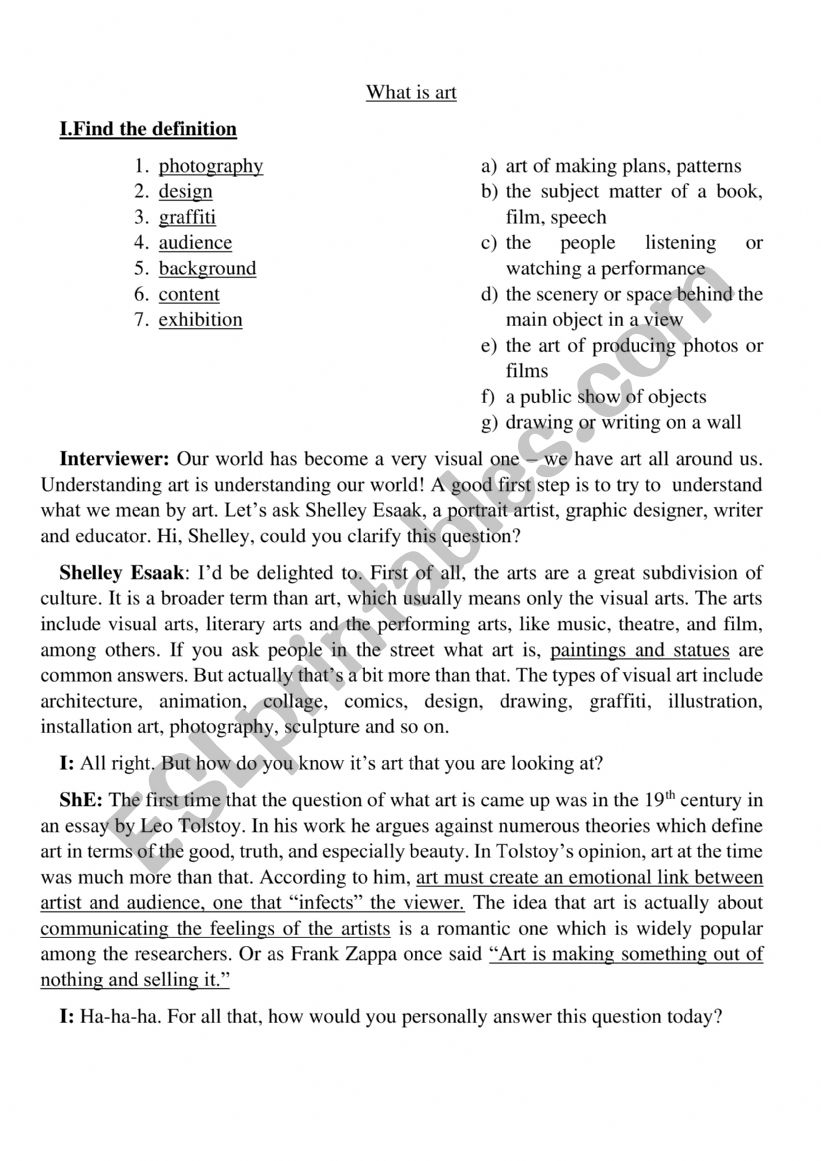 What is art. Text + vocabulary tasks 