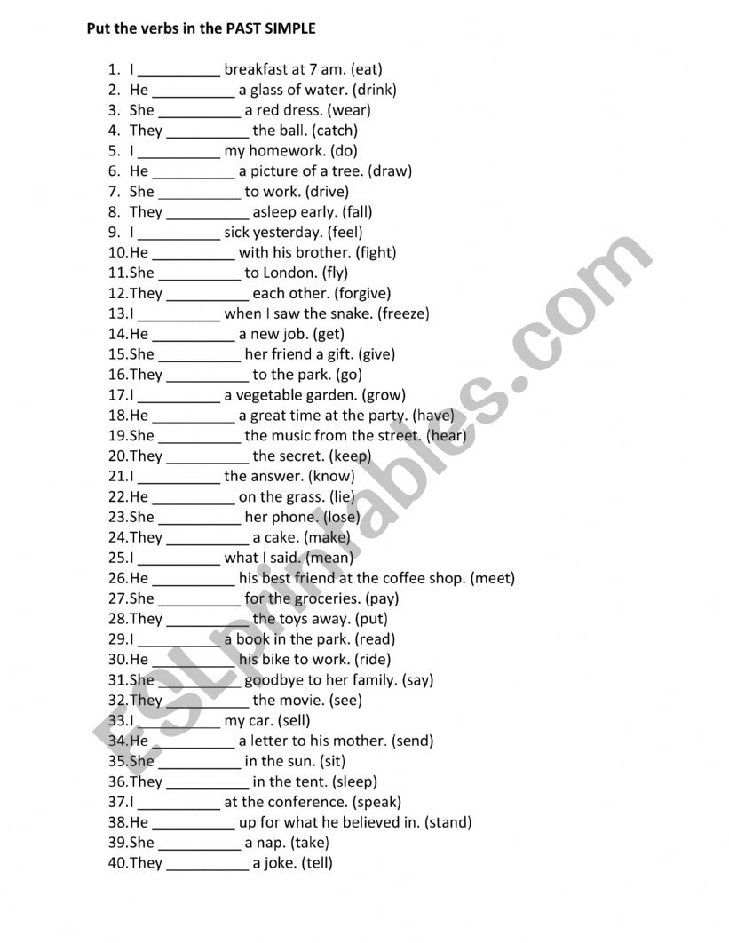 Past Simple Sentences - irregular verbs 