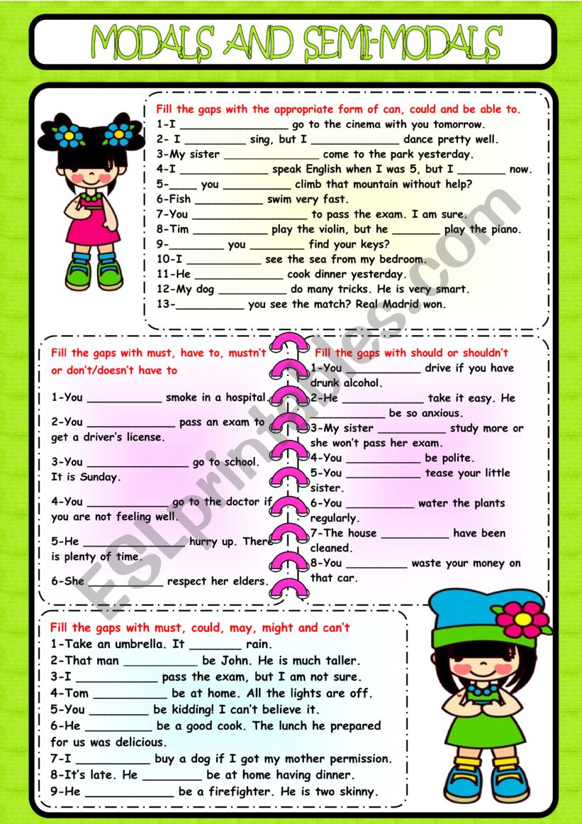 Modals and semi-modals worksheet