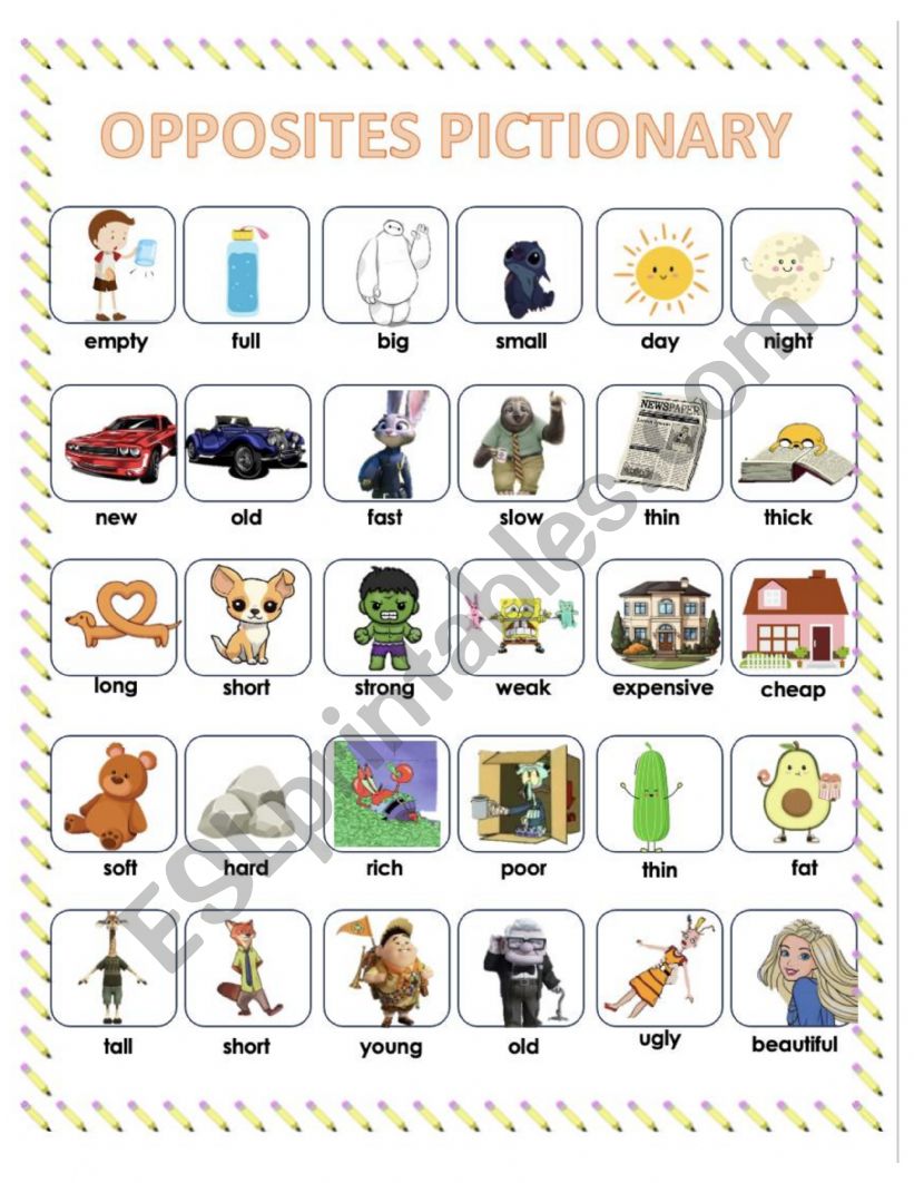 Opposites Pictionary worksheet