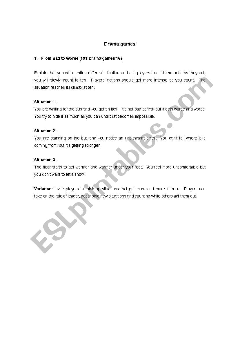 game worksheet