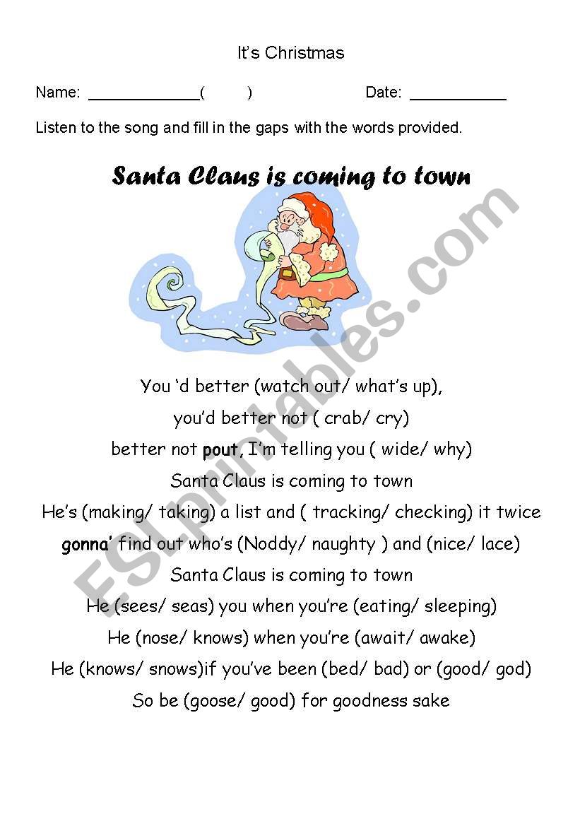 Santa Claus is coming to town -- Listening exercise