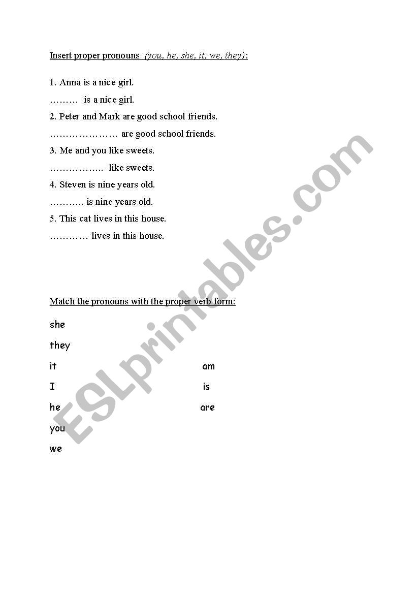 personal pronouns worksheet