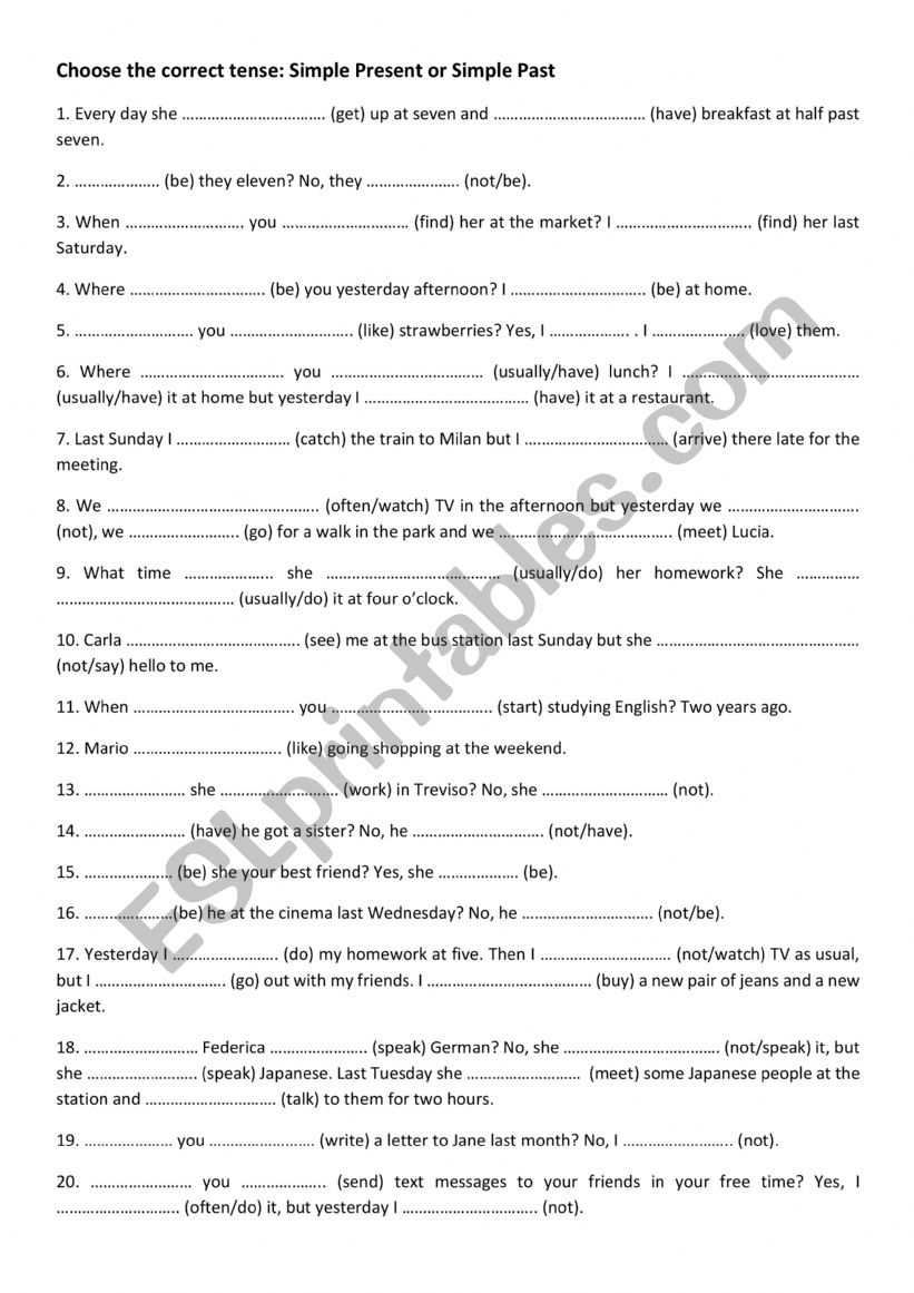 Present simple or Past Simple worksheet