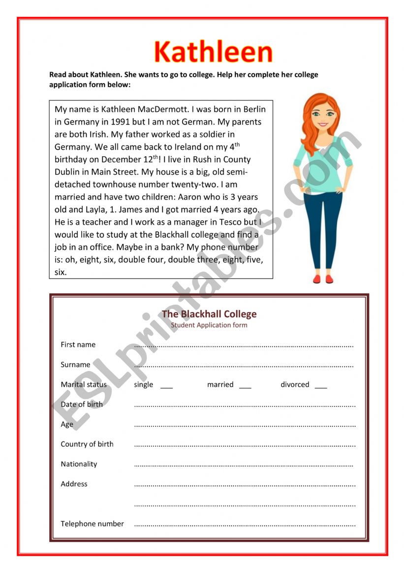 Personal Details - Kathleen worksheet