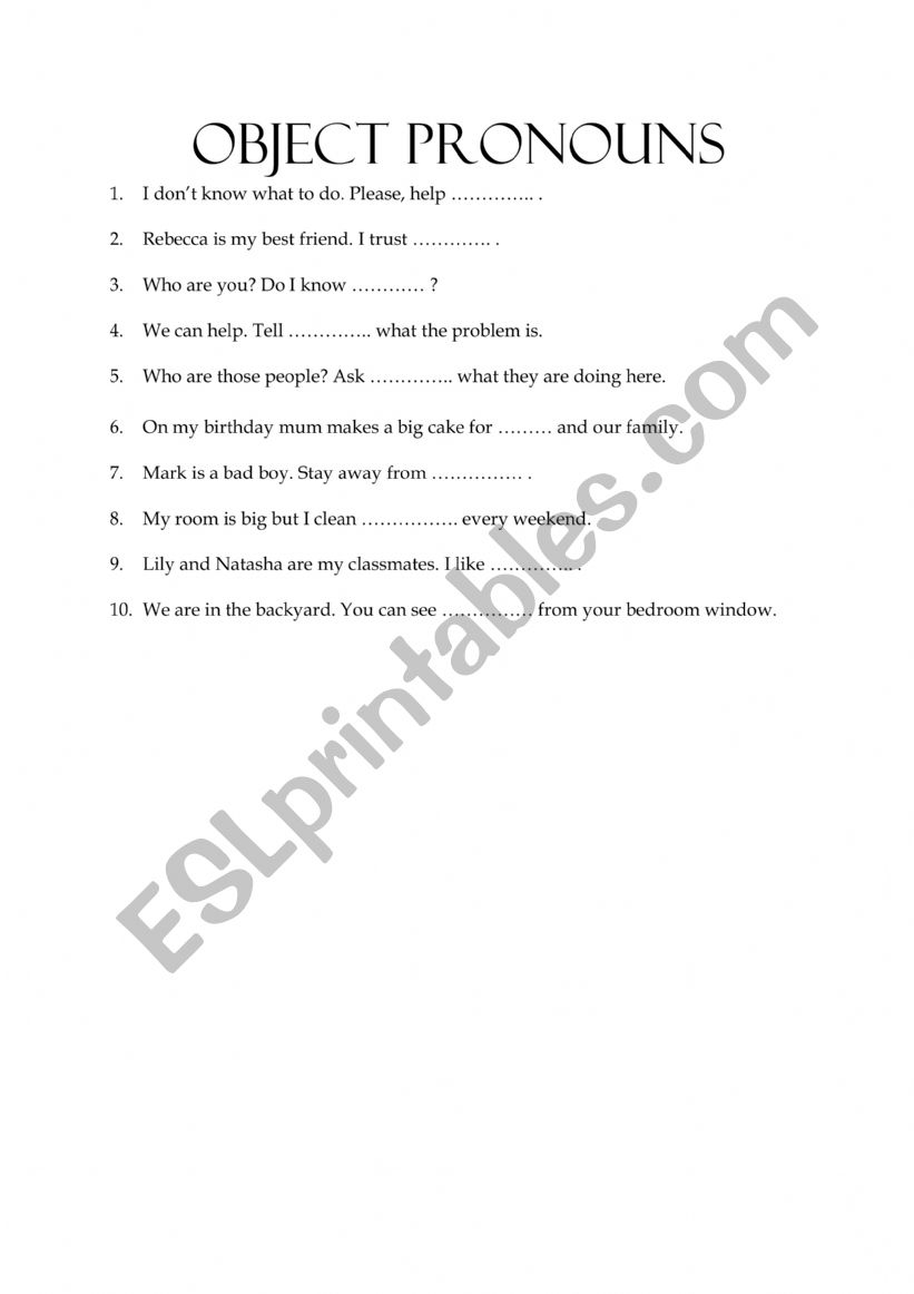 object pronouns worksheet