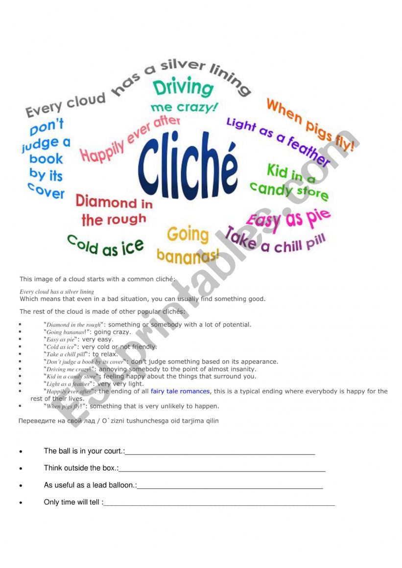 CLICHES(IDIOMS) worksheet